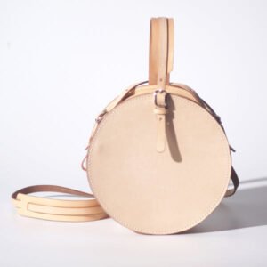 Small Women’s Leather Circle Crossbody Bag Round Purse for Women